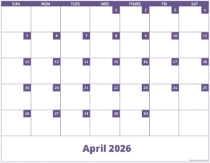 April 2026 activity calendar for activity directors