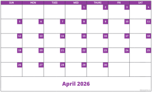 April 2026 activity calendar for activity directors