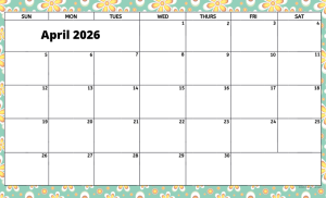 April 2026 activity calendar for activity directors