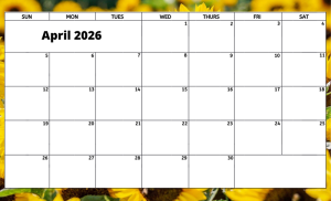 April 2026 activity calendar for activity directors