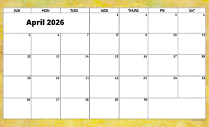 April 2026 activity calendar for activity directors