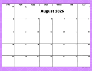 August 2026 activity calendar for activity directors