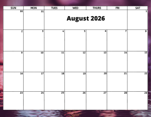 August 2026 activity calendar for activity directors