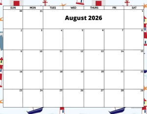August 2026 activity calendar for activity directors