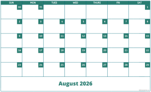 August 2026 activity calendar for activity directors