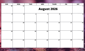 August 2026 activity calendar for activity directors