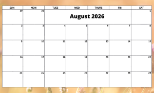 August 2026 activity calendar for activity directors