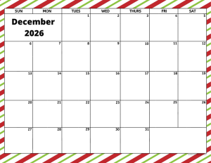December 2026 activity calendar for activity directors