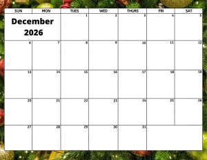 December 2026 activity calendar for activity directors