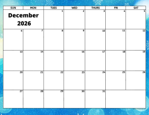 December 2026 activity calendar for activity directors