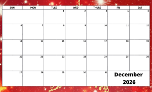 December 2026 activity calendar for activity directors