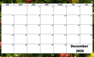 December 2026 activity calendar for activity directors