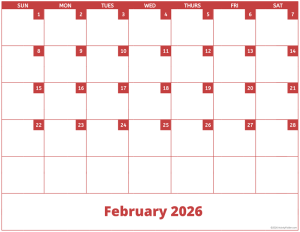 February 2026 activity calendar for activity directors