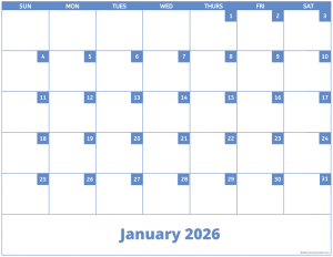 January 2026 activity calendar for activity directors