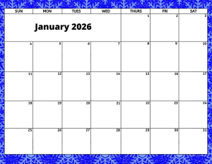 January 2026 activity calendar for activity directors