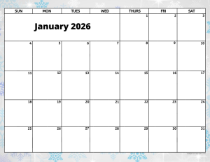 January 2026 activity calendar for activity directors