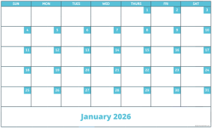 January 2026 activity calendar for activity directors