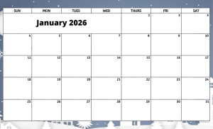 January 2026 activity calendar for activity directors