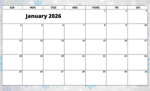 January 2026 activity calendar for activity directors