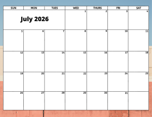 July 2026 activity calendar for activity directors