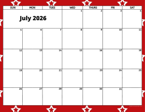 July 2026 activity calendar for activity directors