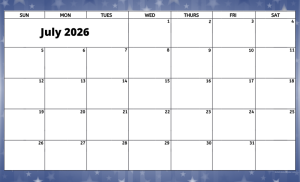 July 2026 activity calendar for activity directors