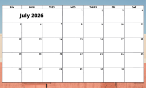 July 2026 activity calendar for activity directors