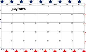 July 2026 activity calendar for activity directors
