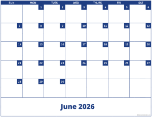 June 2026 activity calendar for activity directors