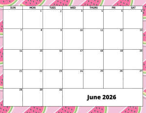 June 2026 activity calendar for activity directors