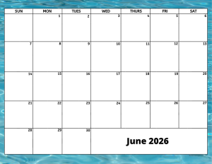 June 2026 activity calendar for activity directors