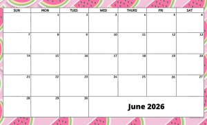 June 2026 activity calendar for activity directors