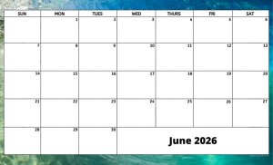 June 2026 activity calendar for activity directors