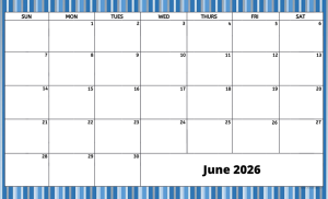 June 2026 activity calendar for activity directors
