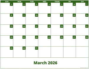 March 2026 activity calendar for activity directors