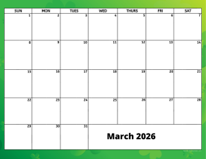 March 2026 activity calendar for activity directors