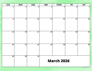 March 2026 activity calendar for activity directors