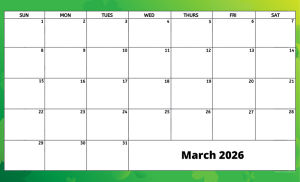 March 2026 activity calendar for activity directors