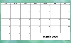 March 2026 activity calendar for activity directors