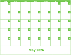 May 2026 activity calendar for activity directors