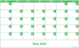 May 2026 activity calendar for activity directors