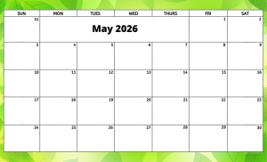 May 2026 activity calendar for activity directors