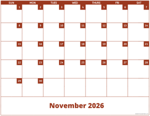 November 2026 activity calendar for activity directors