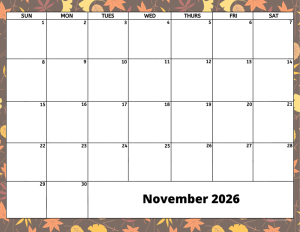 November 2026 activity calendar for activity directors