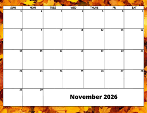 November 2026 activity calendar for activity directors