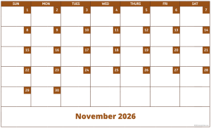 November 2026 activity calendar for activity directors