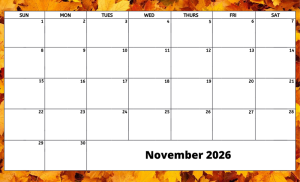 November 2026 activity calendar for activity directors