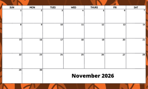 November 2026 activity calendar for activity directors
