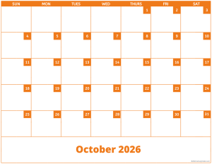 October 2026 activity calendar for activity directors