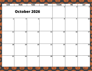 October 2026 activity calendar for activity directors